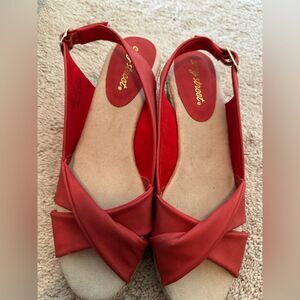 Easy Street Red Wedge Sandals with Crisscross Straps